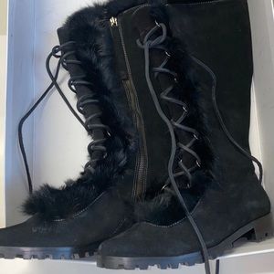 Calvin Black Suede Fur Lined Boots 6.5